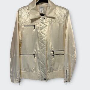 Chico's ZENERGY Quilted Utility Jacket Ivory Satin 2 Large Athleisure Y2K Casual